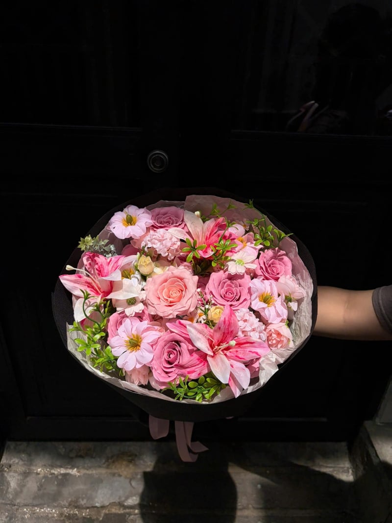 Bó Hoa Lụa Mix Sáp Tone Hồng 1 2